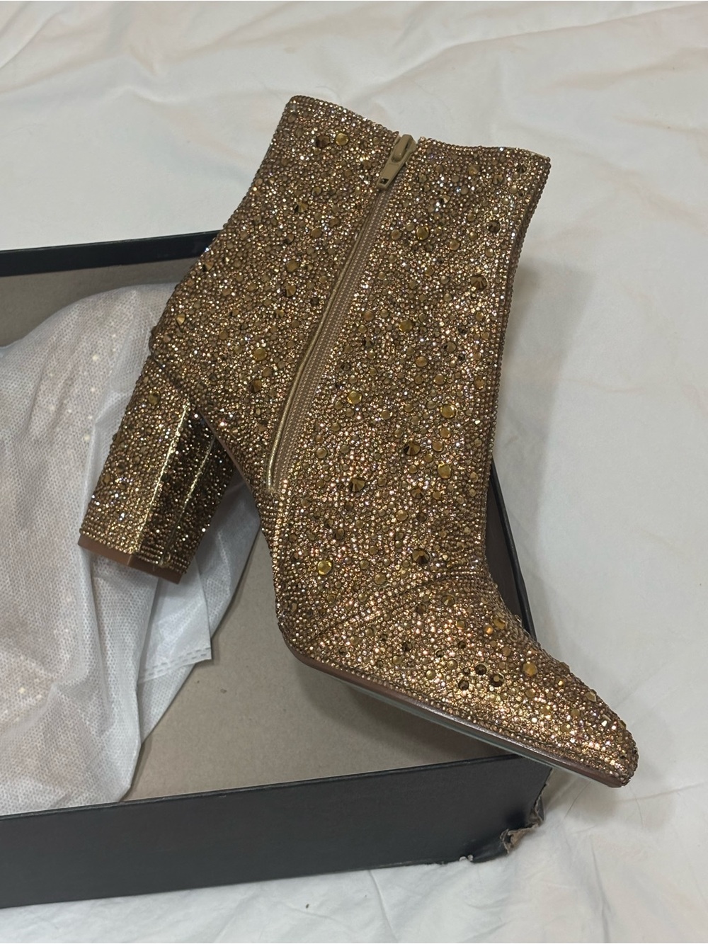 Betsey Johnson Gold Rhinestone Heel Booties